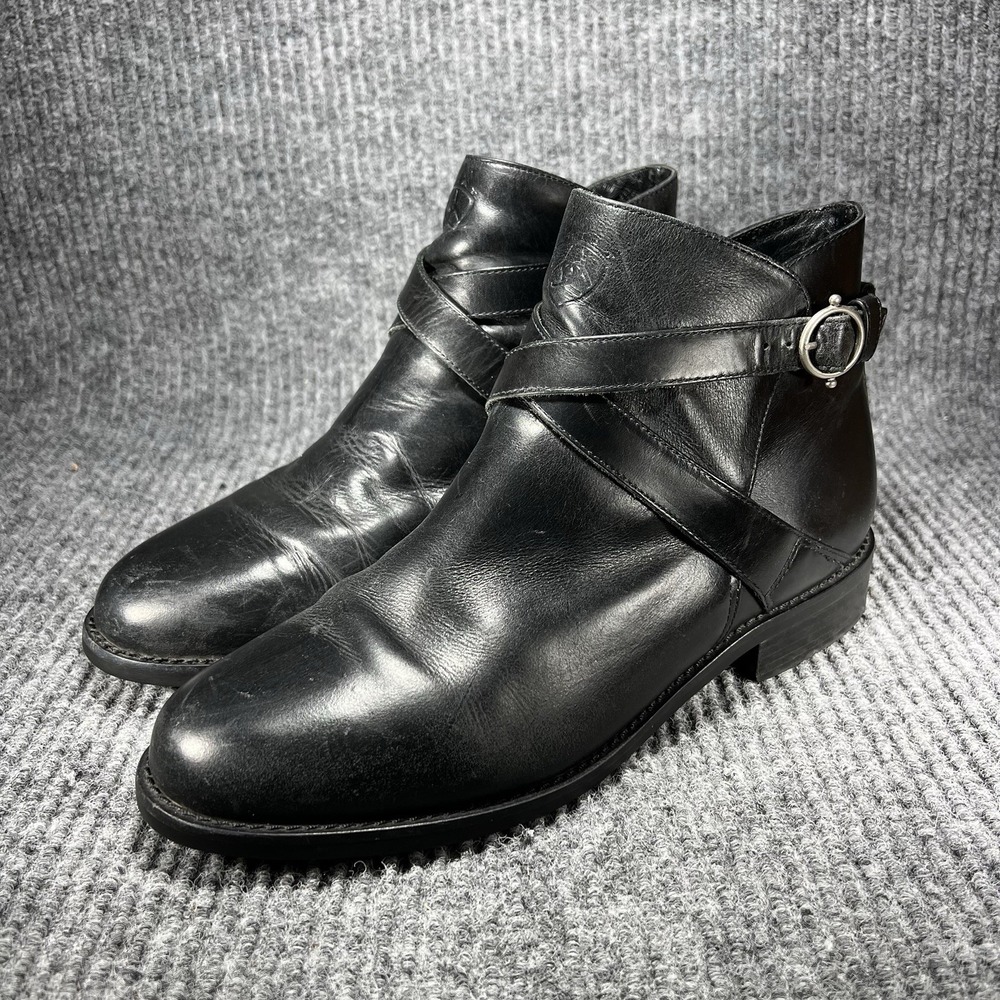 ARIAT Windsor Leather Ankle Boots Women's Size 8 M Black Side Buckle ATS 91501
